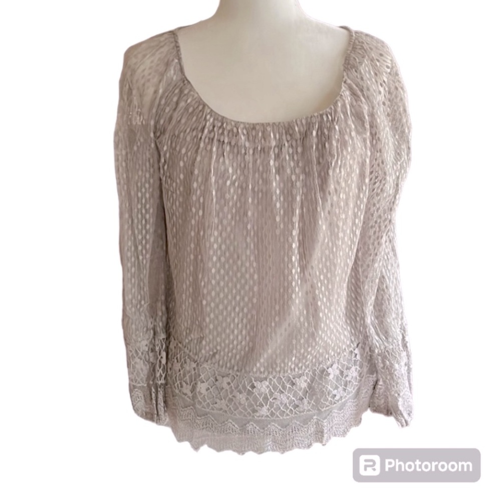 Sophie Max Gray Lace Dobby Dot Top Size S